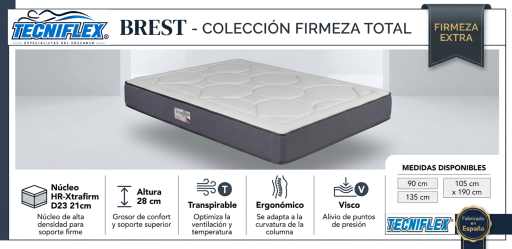 Colchón BREST HR-XtraFirm 28 cm - Viscoelástico y ergonómico